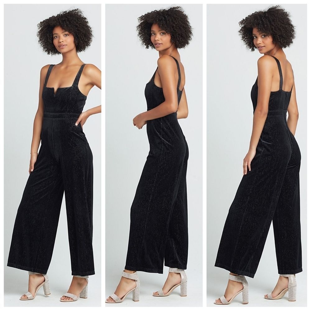 NWT|L*Space Vera Black Velvet Wide Leg Jumper Suit, XS